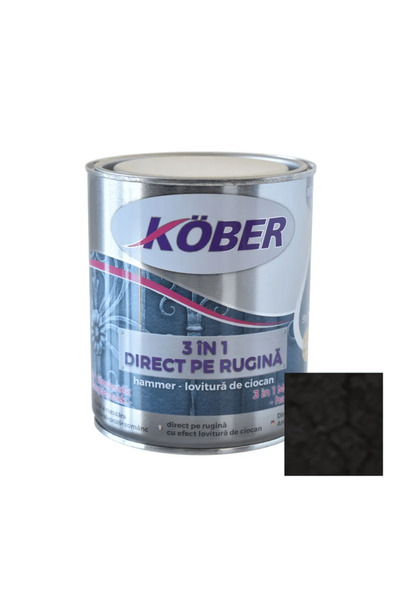 Kober Email 3in1, direct pe rugină, finisaj ciocănit, 0.75L, negru, / E81900-...