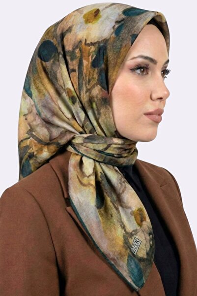 hadiora Women's Green Light Yellow Floral Patterned Organic Cotton Soft Scarf