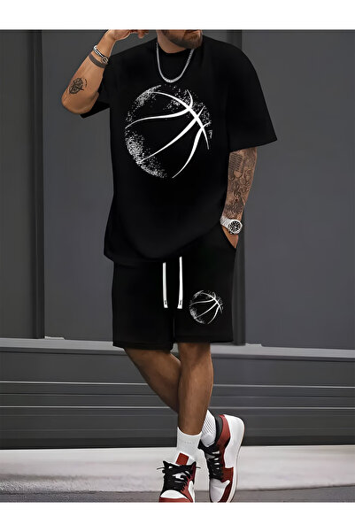 ship master Men's Oversize Basketball Ball Graphic Printed T-Shirt Shorts Set...