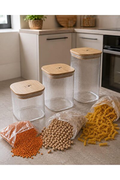 RASHA COLLECTION Glass Storage Container Set with Bamboo Lid, 3 Pieces