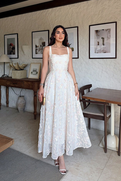 Sindimoda Nevra Kalın Askılı Çiçekli Midi Elbise 00639