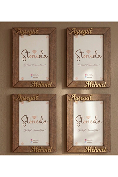 Stoneda 4 Adet Ahşap 10x15 Fotoğraf için İsimli Çerçeve PVC KORUMALI(Soru Sor...