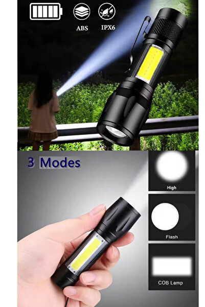 KYLE XM Şarj Edilebilir 3 Modlu COB LED El Feneri - Kamp, Araç İçi Acil Durum...
