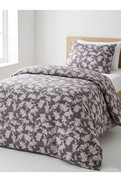 MORRİVAL Single Size Purple Floor-Floor Leafed Bedding Set, Duvet Cover + Pil...