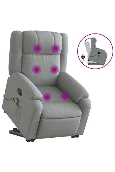 vidaxl Fotoliu de masaj rabatabil cu ridicare, gri deschis, textil