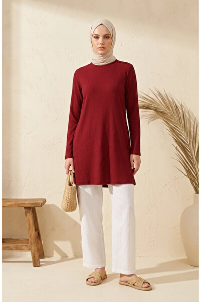 sefamerve Bürümcük Fabric Long Tunic 0508-07 Claret Red