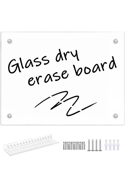 Slasa Glass Whiteboard 50x70cm Dry Erase Board Frameless for Home Office
