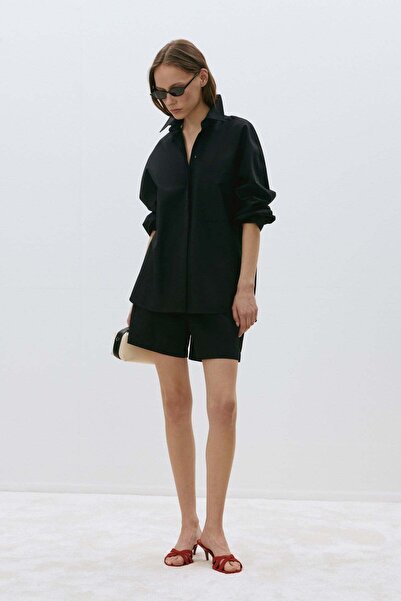 Suud Collection Black Klara Washed Poplin Shorts