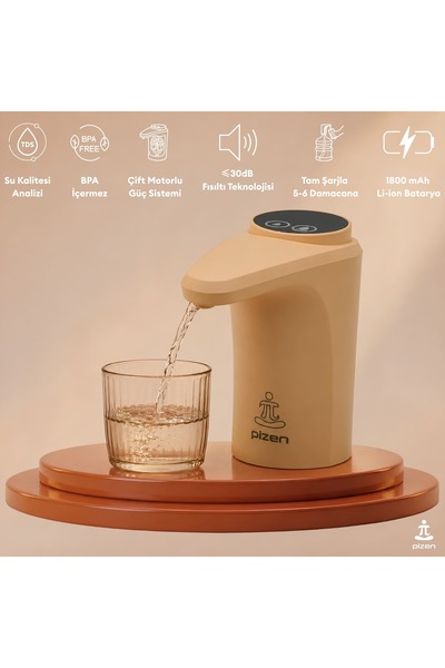 Pizen Flow USB Şarjlı Otomatik Damacana Su Pompası TDS Ölçer 250ml 500ml 1L 2...