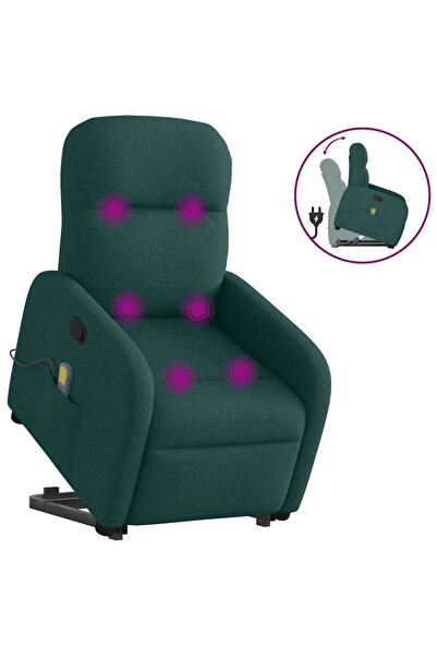 vidaxl Fotoliu rabatabil de masaj, cu ridicare, verde închis, textil