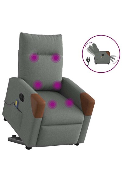 vidaxl Fotoliu electric masaj rabatabil cu ridicare, gri închis textil