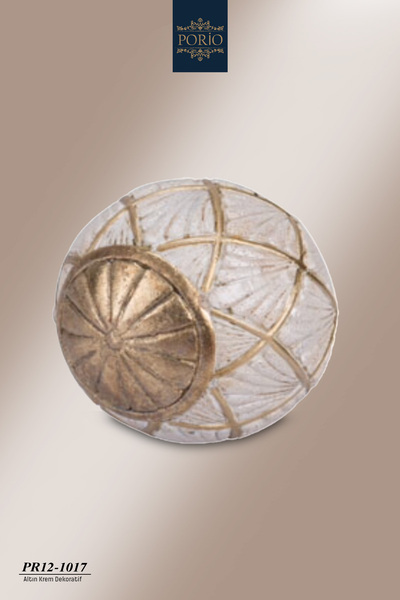 Porio Altın Krem Desenli 10*10*10 cm Dekoratif Top Obje PR12-1017