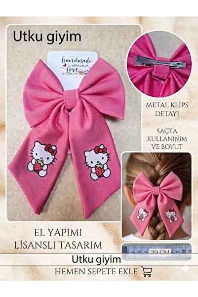 Utku Giyim HELLO KITTY DESENLİ FİYONKLU TOKA /PEMBE RENK / ARKASI KLİPSİ / GÜ...