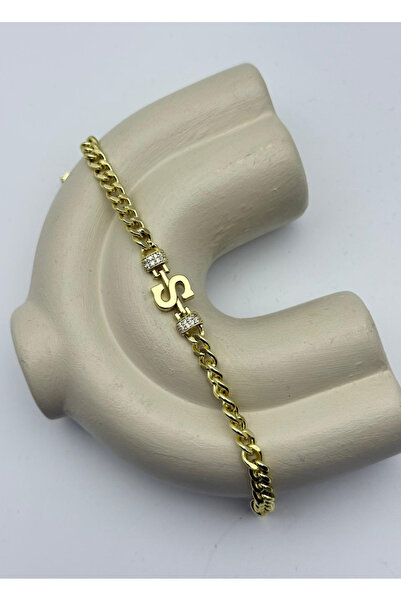 BİJU YILMAZ Vip Gold S Letter Stone Gourmet Bracelet - 26Vipb41