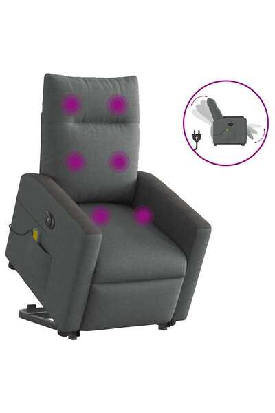 vidaxl Fotoliu electric masaj rabatabil cu ridicare, gri închis textil