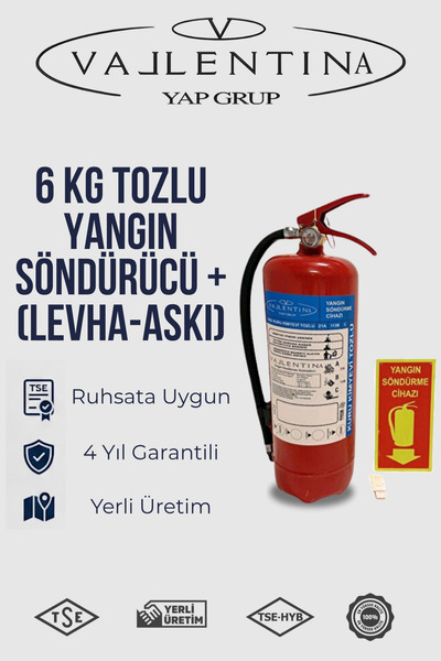 VALLENTİNA 6KG KURU KİMYEVİ TOZLU YANGIN SÖNDÜRME CİHAZI RUHSATA UYGUN TSE-HY...