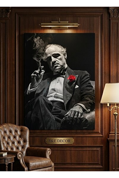 shop The Godfather Baba Temalı Karakalem Stil Dikey Kanvas Tablo
