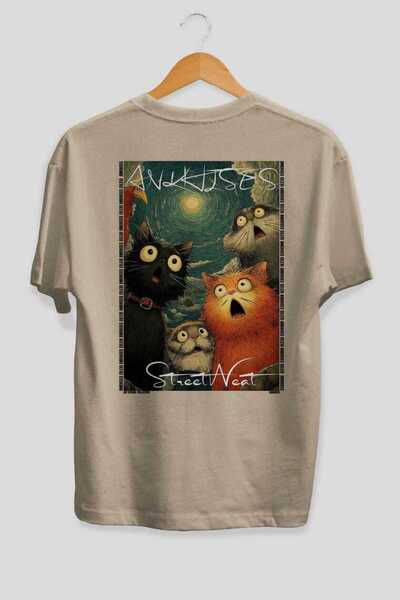 Ankhises Μπλουζάκι  "For the Love of Cats " με στάμπα 110 γατών, μπεζ, oversi...