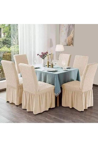 Lenjeria Pufoasa Set 6 huse scaune, elastice si creponate, cu volane
