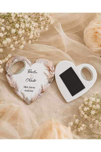 Deryalar Dijital 20 Adet Kişiye Özel Baskılı Kalp Şişe Açacaklı Magnet Nikah ...