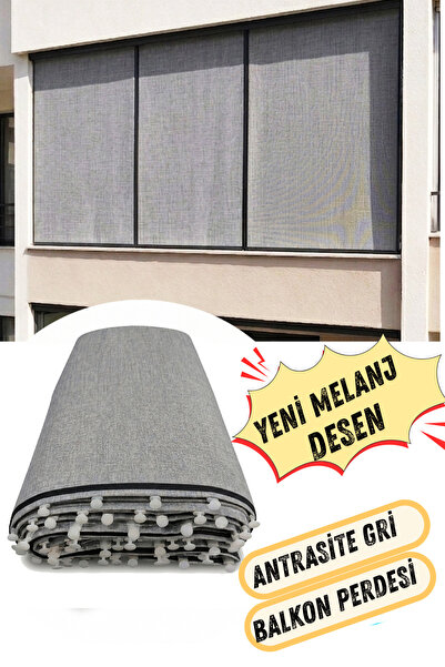 KAŞIKBEY Melanj Elegance Anthracite Gray Color Balcony Curtain with Top Corni...