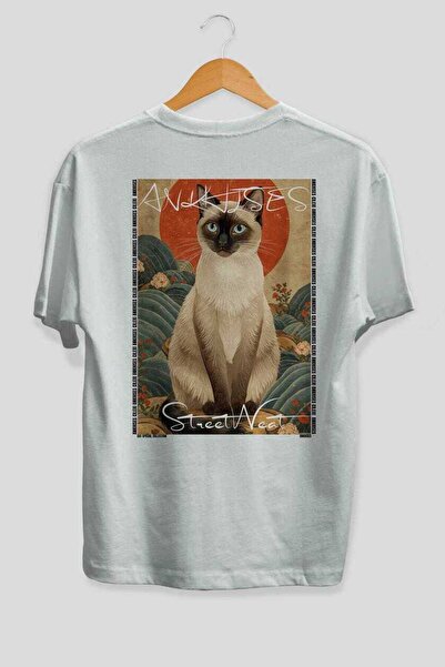 Ankhises For the Love of Cats 2 Cats Printed White Oversize T-Shirt 100% Cott...