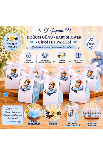 F&A Candle 25 ADET Kişiye Özel El Yapımı Mavi Bubble Mum – Vanilya Kokulu Nik...
