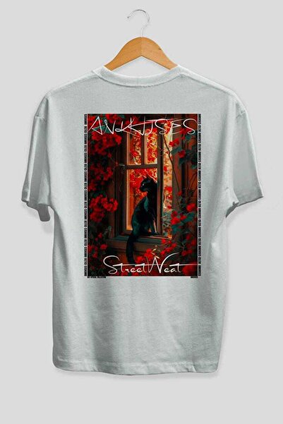 Ankhises For the Love of Cats 85 Cat Printed White Oversize T-Shirt 100% Cott...