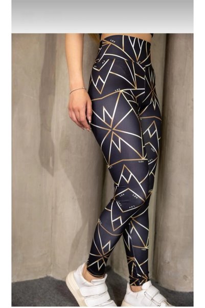 OK BLUME Women's High Waist Diver Fabric Patterned Gathering Sports Leggings