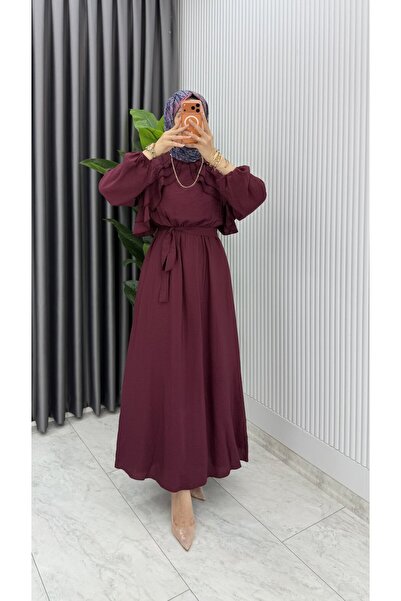 TARZ-I HAS BUTİK Bordo Sara Elbise Premium Seri Tesettür Giyim Modal Kumaş