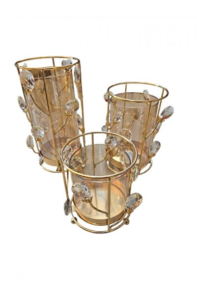 OEM Candle Holder Gold Metal And Smoke Glass 24 cm