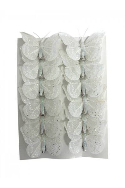OEM Fluturi Decorativi Din Pene Albi Cu Sclipici 12/Set