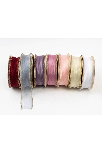 OEM Organza Ribbon with Gold Edge 4cm-9meters Cream