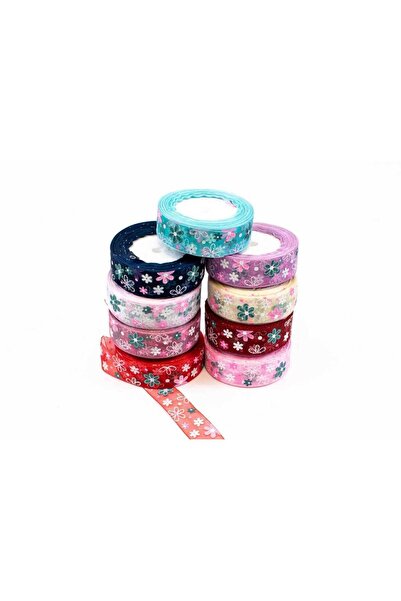 OEM Organza Ribbon Colorful Flowers 2.5cm/22m Red