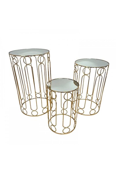 OEM Set 3 Mese Din Metal Auriu Si Sticla Oglinda