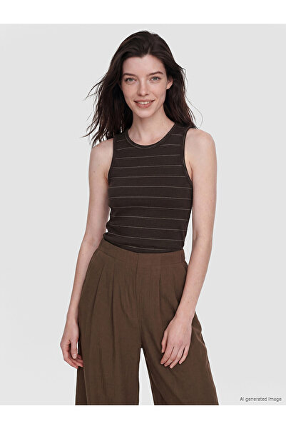 LC Waikiki Lcw Comfort Brown Crew Neck Striped Women's Undershirt