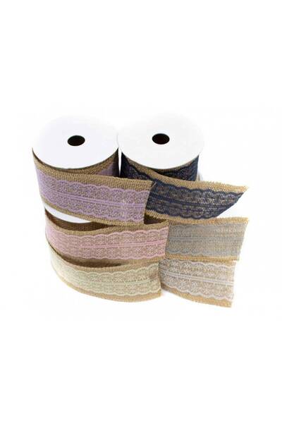 OEM Jute Ribbon With Lace Middle 6cm/4.5m White