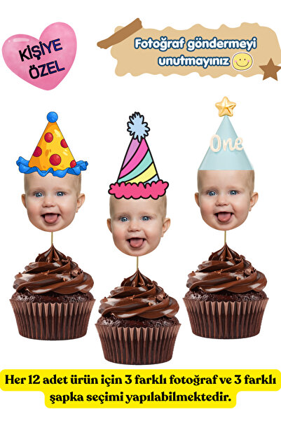 P&B COLLECTION WORKSHOP Fotoğraflı Kürdan Süsü Kişiye Özel Doğum Günü Cupcake...