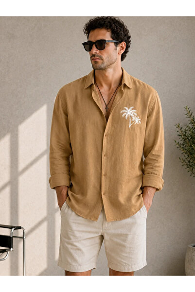FıttingRoom Oversized embroidered cotton linen earth shirt