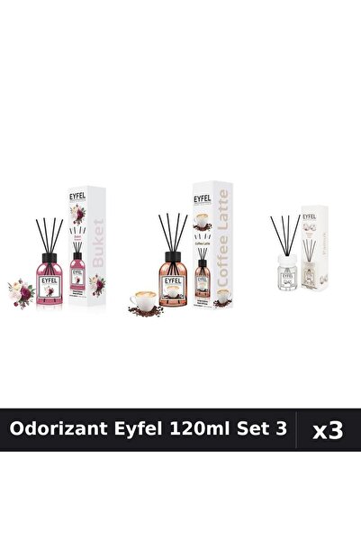 Eyfel Set 3 Odorizant Camera Betisoare 120ml - Bouquet, Cafea, Bumbac