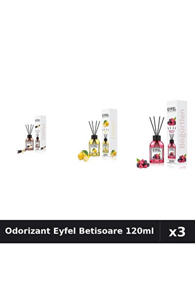 Eyfel Set 3 Odorizant Camera cu Betisoare 120ml - Vanilie, Lamaie, Fructe Padure