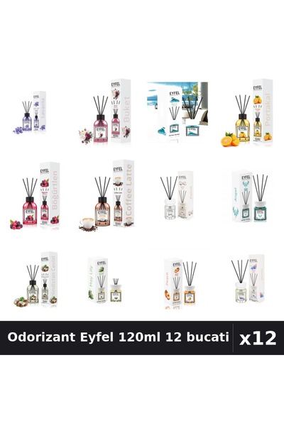 Eyfel Set 12 Odorizant Camera Betisoare 120ml - 12 Arome Asortate, Parfum Intens