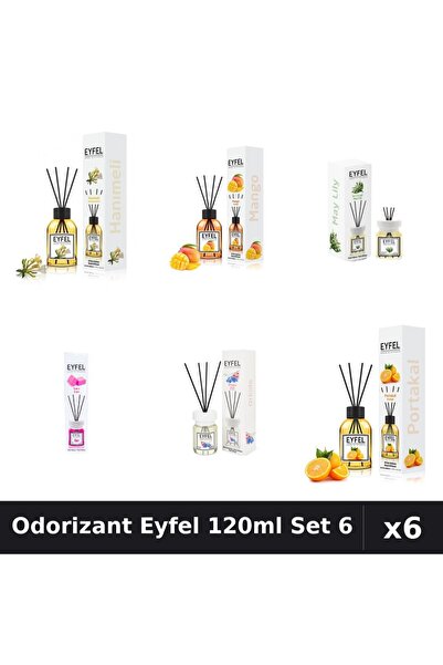 Eyfel Set 6 Odorizante Camera Betisoare 120ml - 6 Arome Asortate, Parfum Intens
