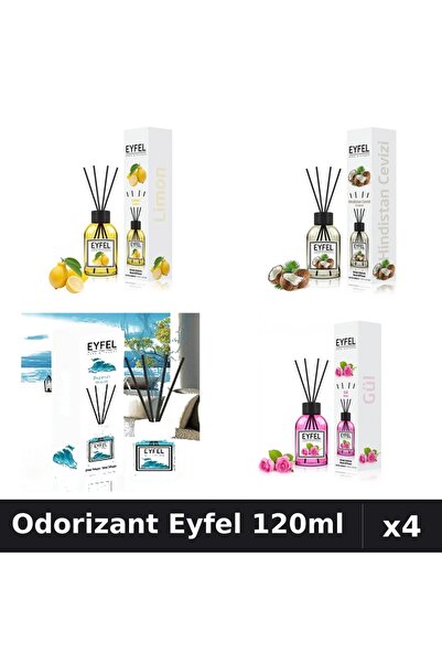 Eyfel Set 4 Odorizant Camera cu Betisoare 120ml - Lămâie, Nucă de Cocos, Ocea...