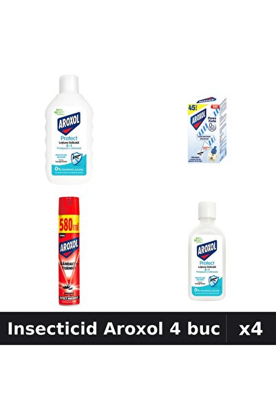 Aroxol Set 4 Insecticid - Loțiune Repelent, Spray, Aparat Electric - Protecți...