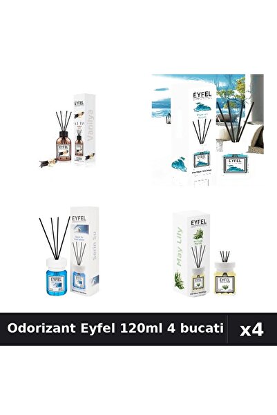 Eyfel Set 4 Odorizant Camera Betisoare 120ml - Vanilie, Ocean, Cool Water, La...