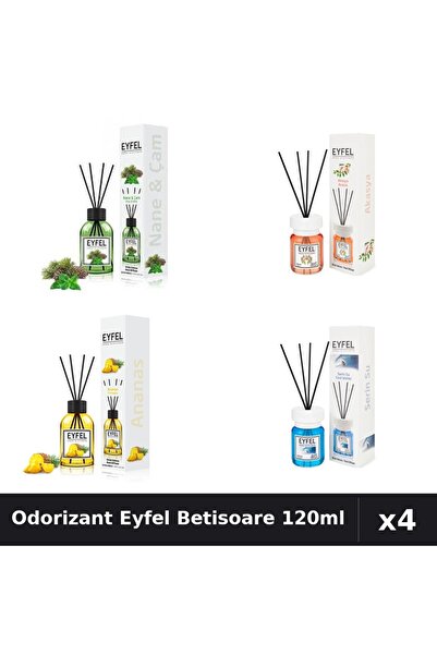 Eyfel Set 4 Odorizant Camera Betisoare 120ml - Pin Menta, Acacia, Ananas, Coo...