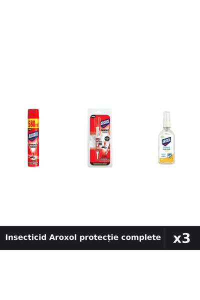 Aroxol Set 3 Insecticid - Spray 580ml, Pastile 5g, Loțiune Repelent 85ml
