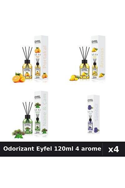 Eyfel Set 4 Odorizant Camera cu Betisoare 120ml - Portocală, Ananas, Pin Ment...