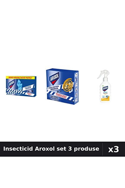 Aroxol Set 3 Insecticid - Pastile 60+10 bucati, Loțiune Repelent 200ml - Anti...